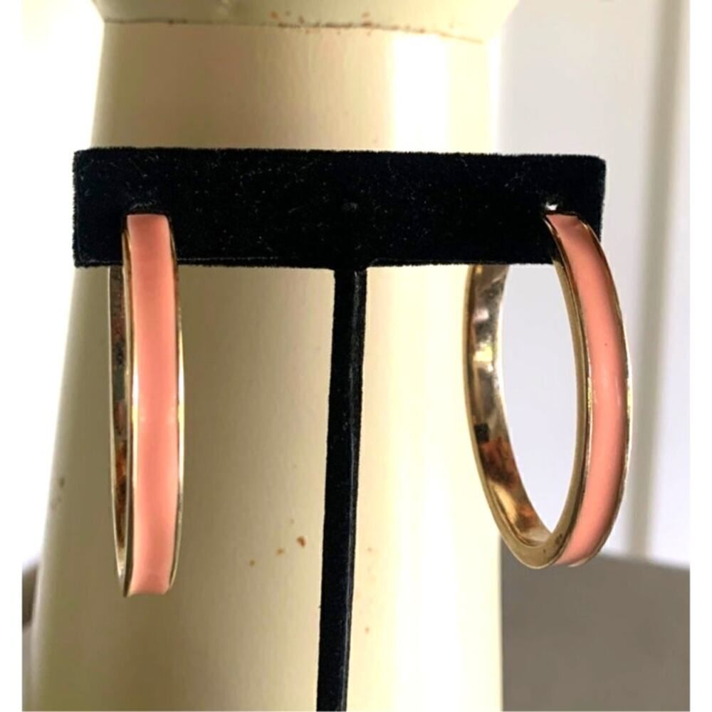 Soft Peach enamel Pierced Hoop earrings, in Gold plate, Unmarked